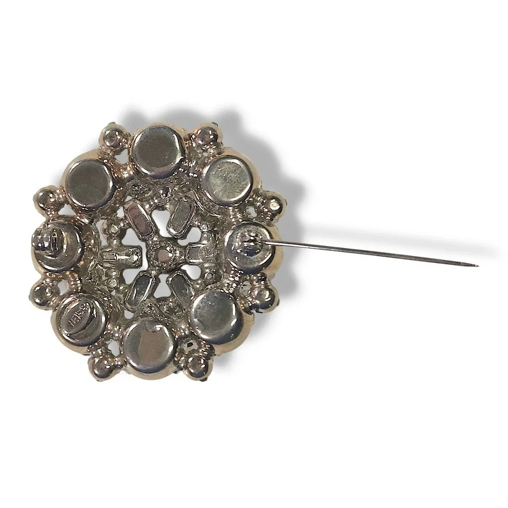 Weiss Clear Rhinestone Brooch Silver Tone Round Cluster Vintage Glam OS